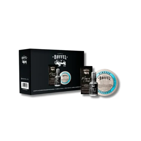 Kit Boffel [Aceite Acondicionador de Barba y Cabello 50ml + Cera Para el Cabello Medium 100gr]